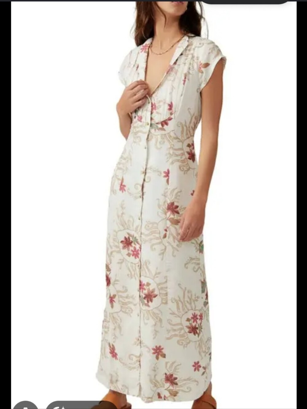 Free People Floral Rosemary Button-Front Maxi Dress in Ivory and Rose